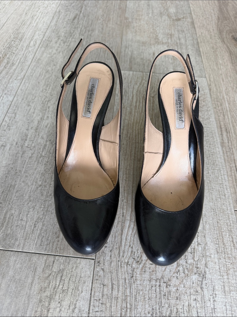 Charles David Black Leather Slingback Pumps